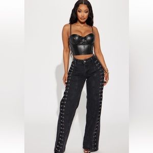 Fashion Nova Lace Up Straight Leg Jean